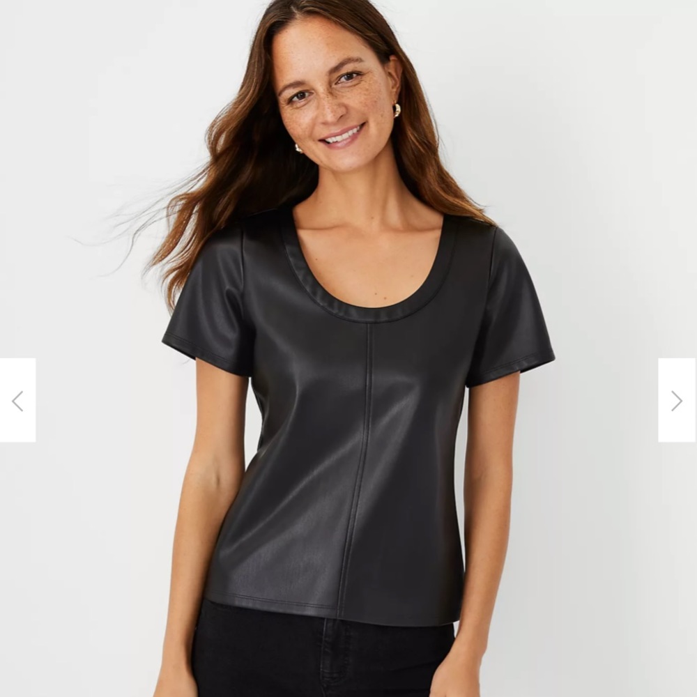 Ann Taylor Faux Leather Scoop Neck Tee